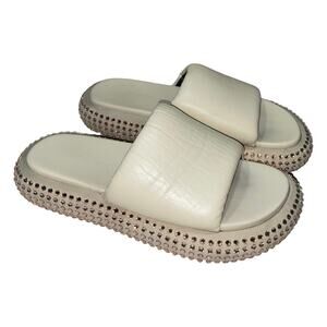 JW Anderson Crystal Bumper Platform Slides in Beige Leather Size: EU 37 US 7